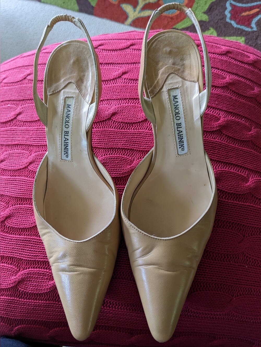 Manolo Blahnik Nude Leather Slingback Pointed Pumps